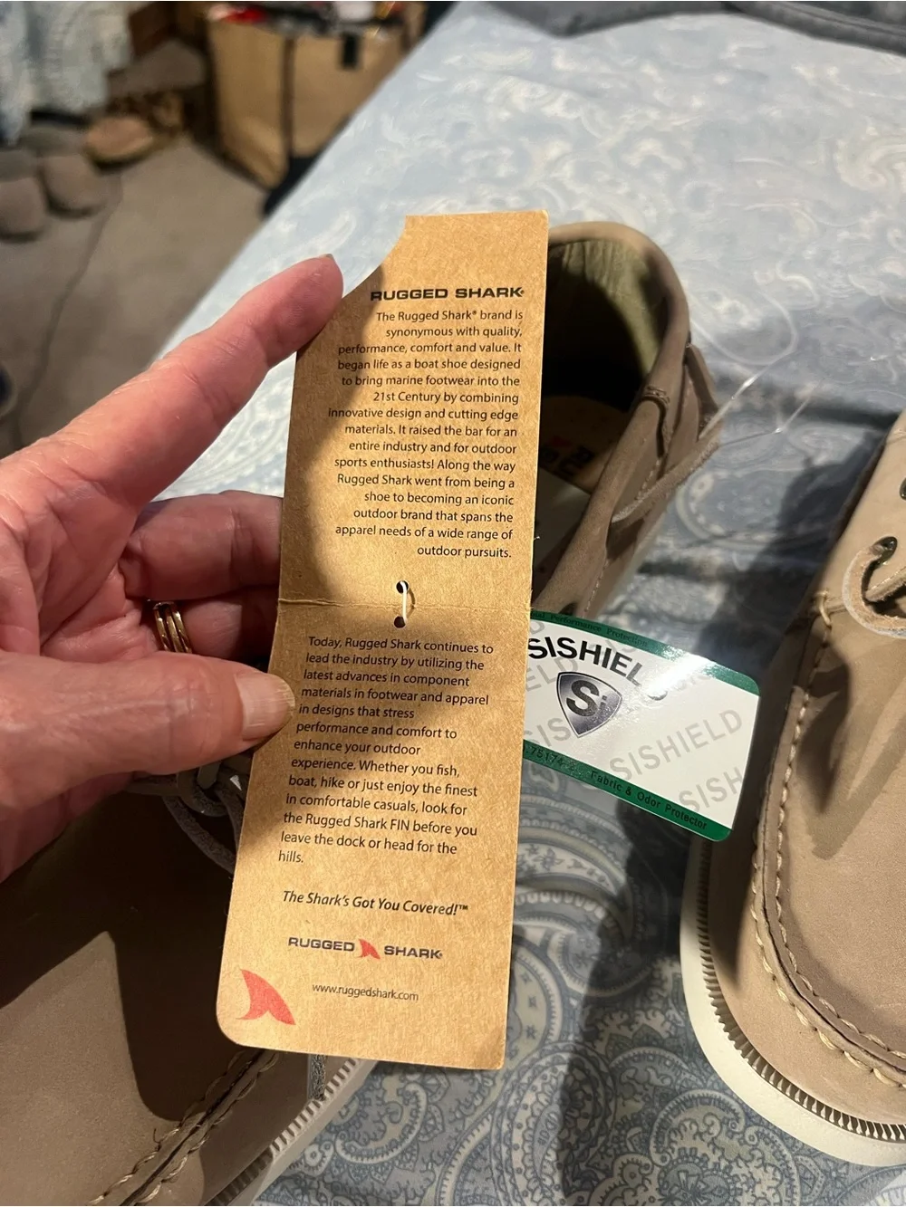 Rugged Shark Sishield Protect, Men’s Size 11.5 Leather Tan Boat Shoe, new/tags